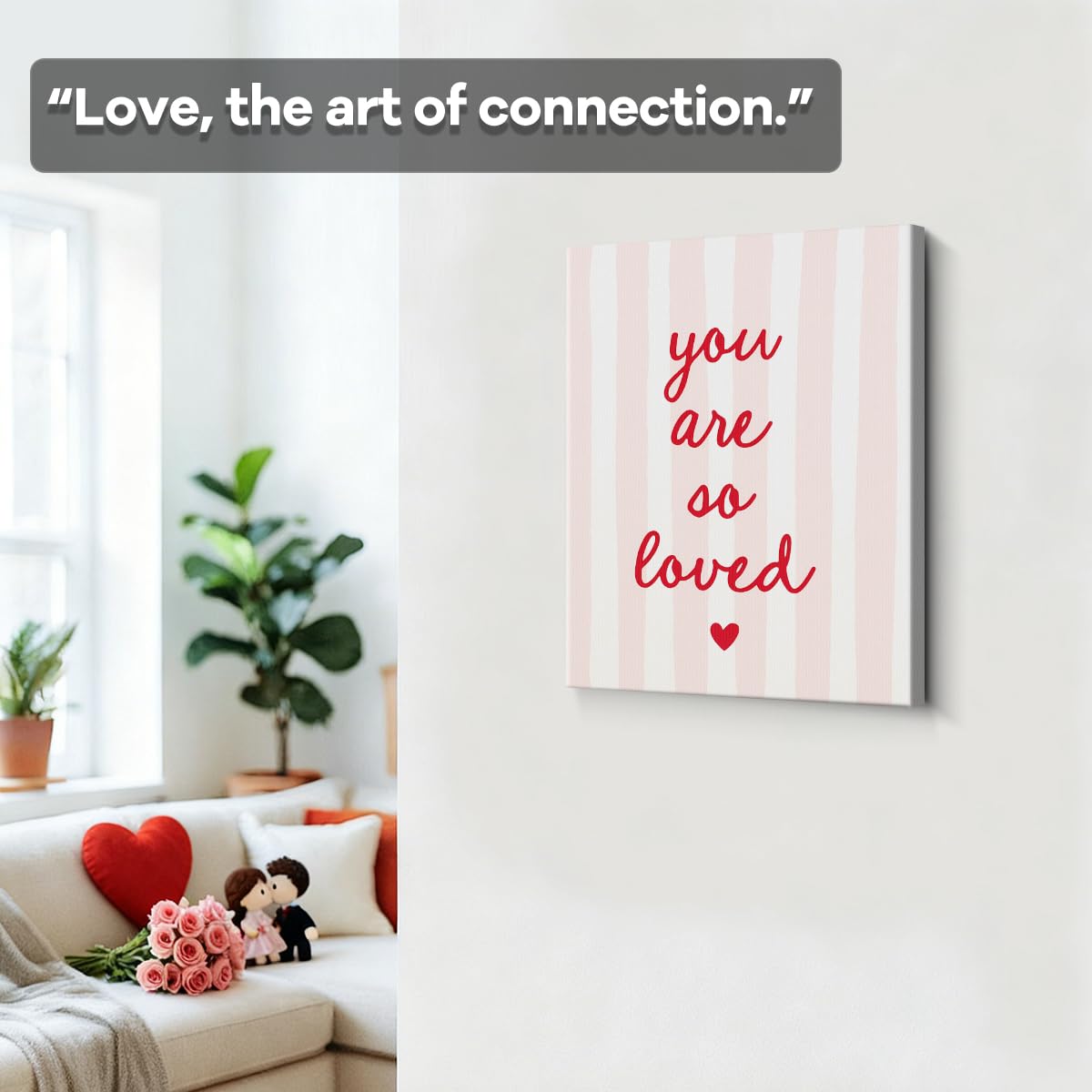 You Are So Loved Quote Art Print, Cute Valentines Day Canvas Wall Art, Valentines Day Wall Decor for Living Room Bedroom