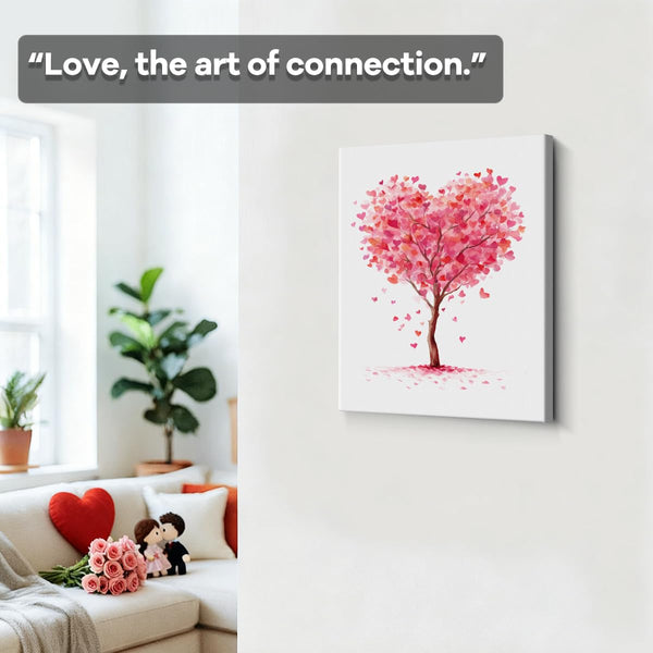 Poetic Heart Tree Valentines Day Wall Art Print with Pink and Red Watercolor Leaves Valentines Wall Art for Romantic Home Decor