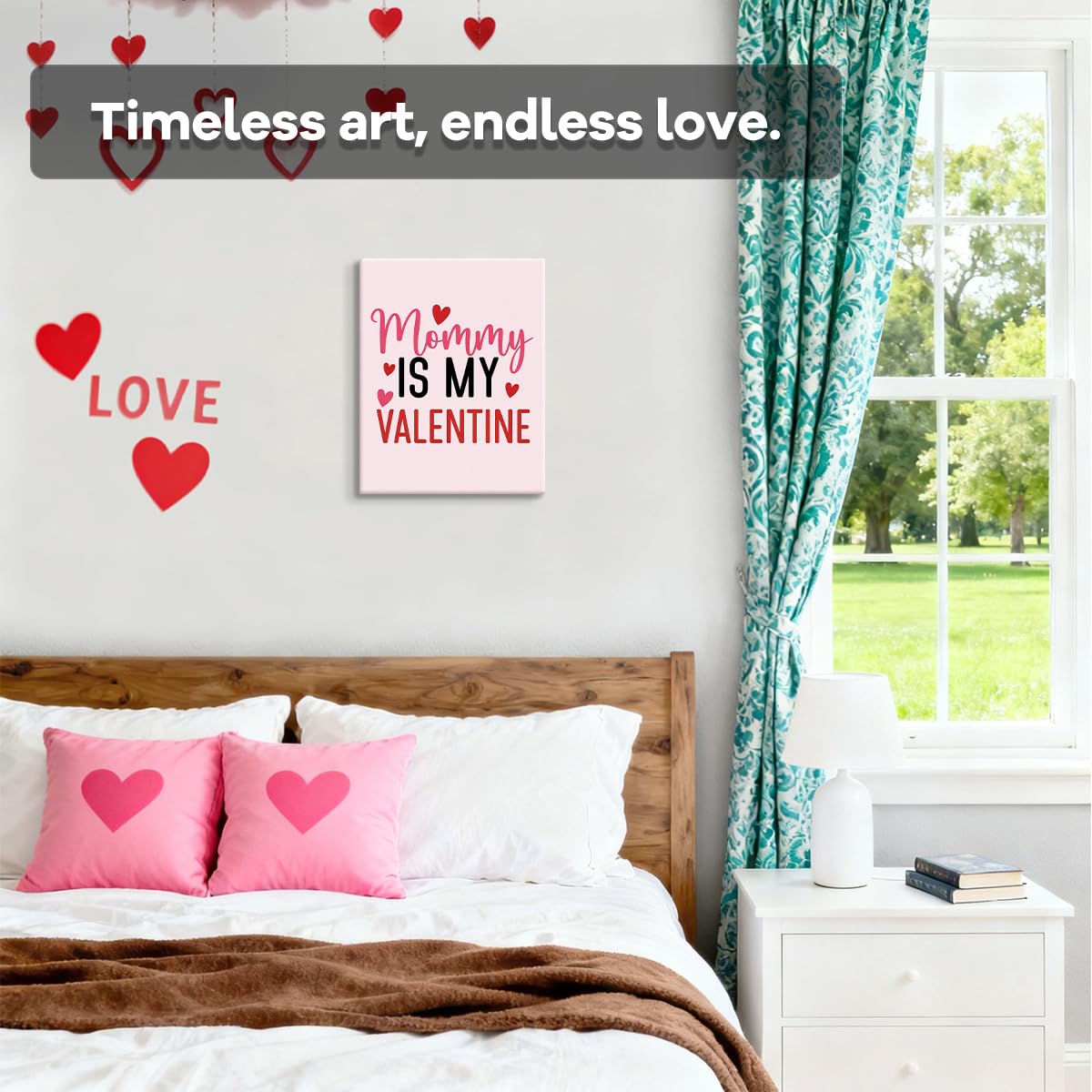 Mommy Is My Valentine Quote with Hearts Art Print, Cute Valentines Day Canvas Wall Art, Valentines Day Wall Decor for Room, Love Poster Gift