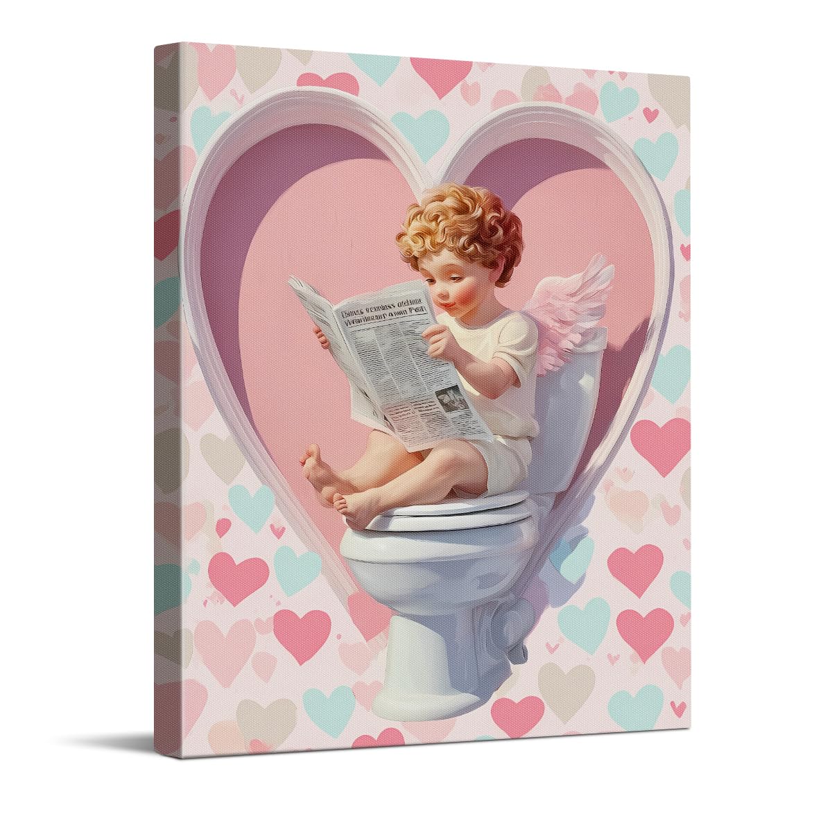 Reading on Toilet Art Print, Funny Valentines Day Canvas Wall Art, Valentines Day Wall Decor for Bathroom Restroom