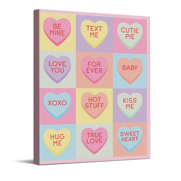 Conversation Hearts Art Print, Cute Valentines Day Canvas Wall Art, Valentines Day Wall Decor for Living Room Bedroom