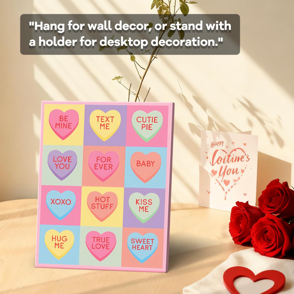 Conversation Hearts Art Print, Cute Valentines Day Canvas Wall Art, Valentines Day Wall Decor for Living Room Bedroom
