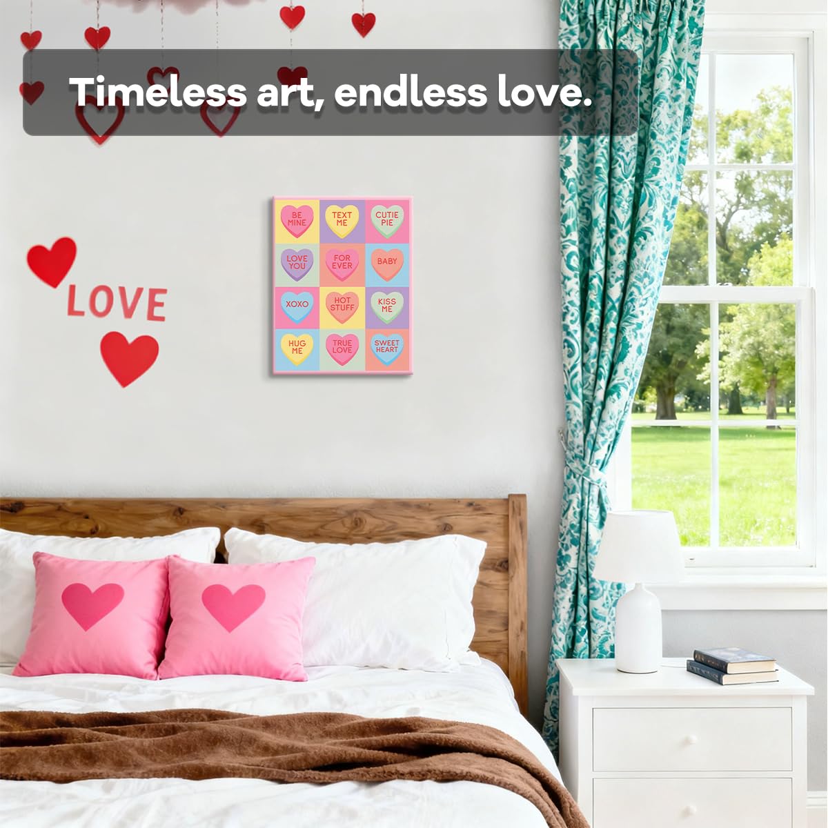Conversation Hearts Art Print, Cute Valentines Day Canvas Wall Art, Valentines Day Wall Decor for Living Room Bedroom