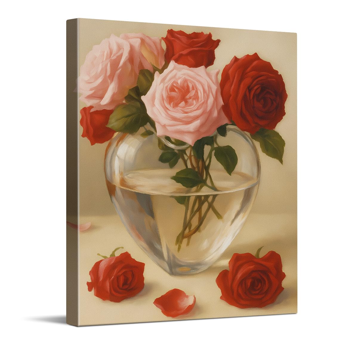 Heart Vase Roses Art Print, Romantic Valentines Day Canvas Wall Art, Valentines Day Wall Decor for Living Room Bedroom