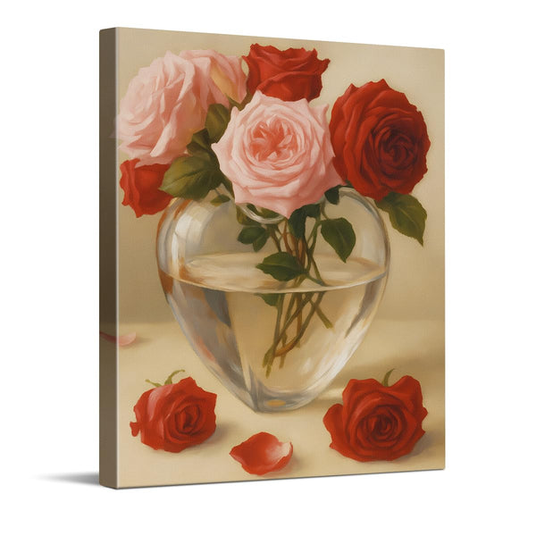 Heart Vase Roses Art Print, Romantic Valentines Day Canvas Wall Art, Valentines Day Wall Decor for Living Room Bedroom