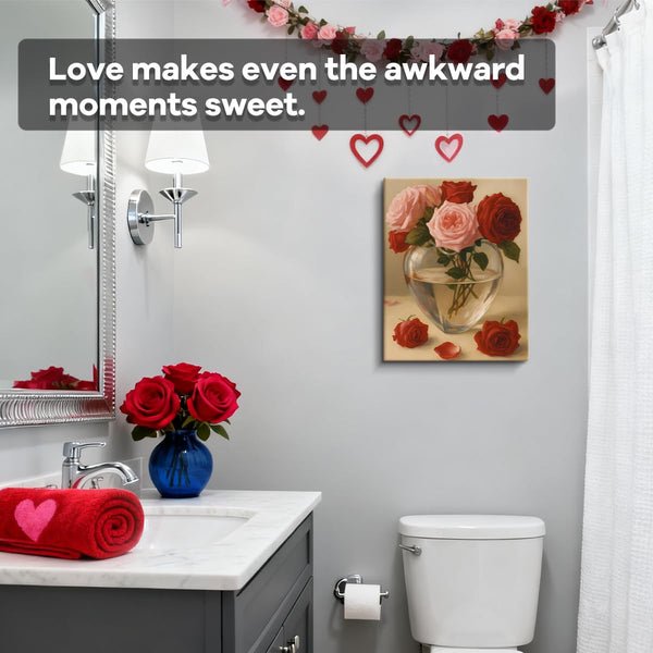 Heart Vase Roses Art Print, Romantic Valentines Day Canvas Wall Art, Valentines Day Wall Decor for Living Room Bedroom