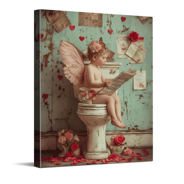 Reading on Toilet Art Print, Funny Valentines Day Canvas Wall Art, Valentines Day Wall Decor for Bathroom Restroom, Love Poster Gift