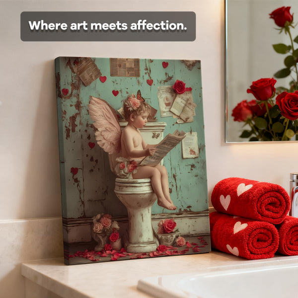 Reading on Toilet Art Print, Funny Valentines Day Canvas Wall Art, Valentines Day Wall Decor for Bathroom Restroom, Love Poster Gift