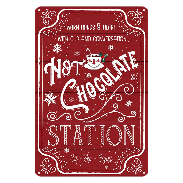 Vintage Christmas Wall Decor Sign - Christmas 8x12 Inch Metal Tin Sign Red Hot Cocoa