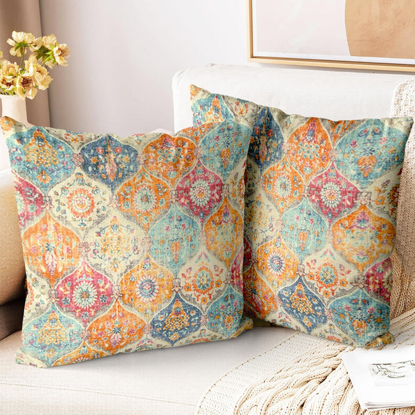 Boho Throw Pillow Covers 18x18 inch Set of 2, Pillowcases Bohemia Carpet Printing Pattern