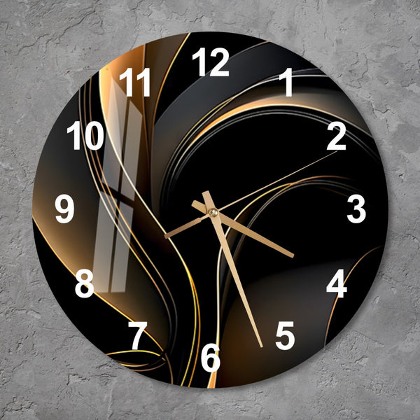Glass Abstract Wall Clock Wall Art, Geometric Dark Tempered Glass Wall Clock
