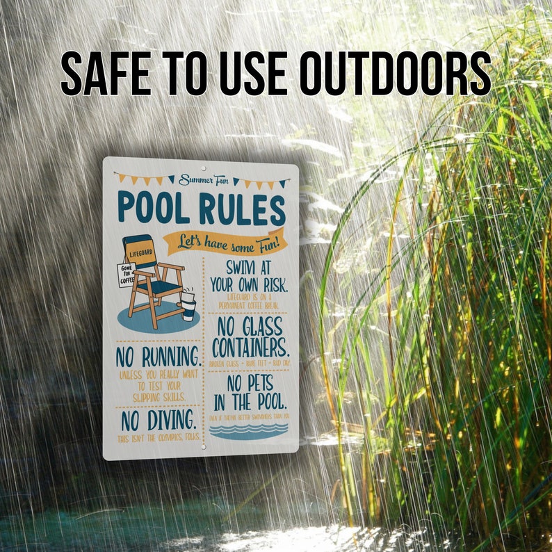 8x12 Funny Pool Rules Sign - 'Summer Fun' With Playful Swimming Guidelines - Humorous Indoor/Outdoor Decor