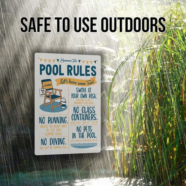 8x12 Funny Pool Rules Sign - 'Summer Fun' With Playful Swimming Guidelines - Humorous Indoor/Outdoor Decor