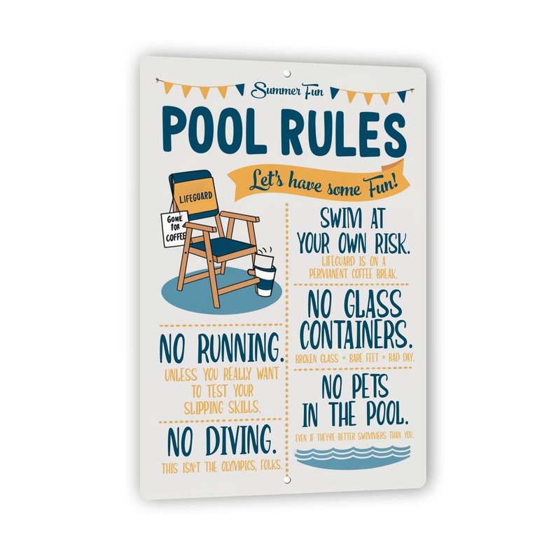 8x12 Funny Pool Rules Sign - 'Summer Fun' With Playful Swimming Guidelines - Humorous Indoor/Outdoor Decor
