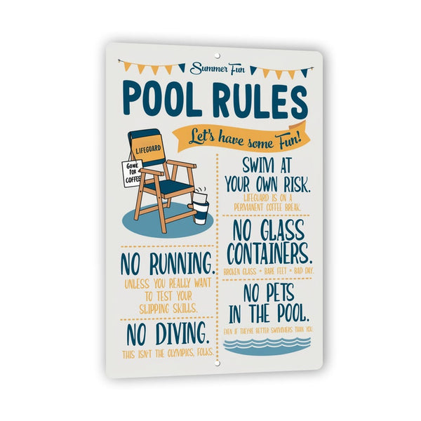 8x12 Funny Pool Rules Sign - 'Summer Fun' With Playful Swimming Guidelines - Humorous Indoor/Outdoor Decor