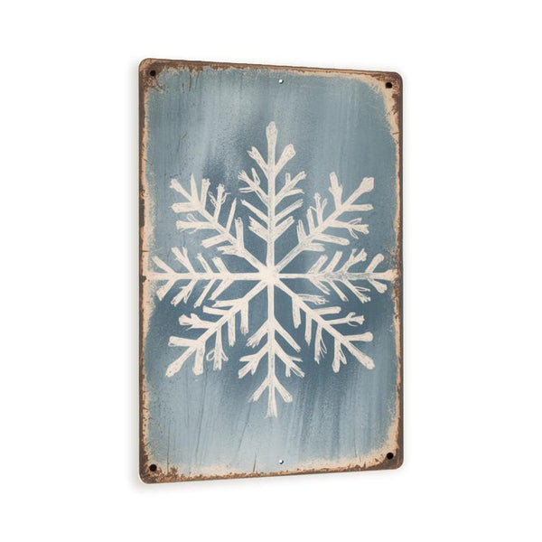 Rustic Snowflake Metal Sign – Vintage Winter Wall Art With Distressed Blue-Gray Background, 8x12