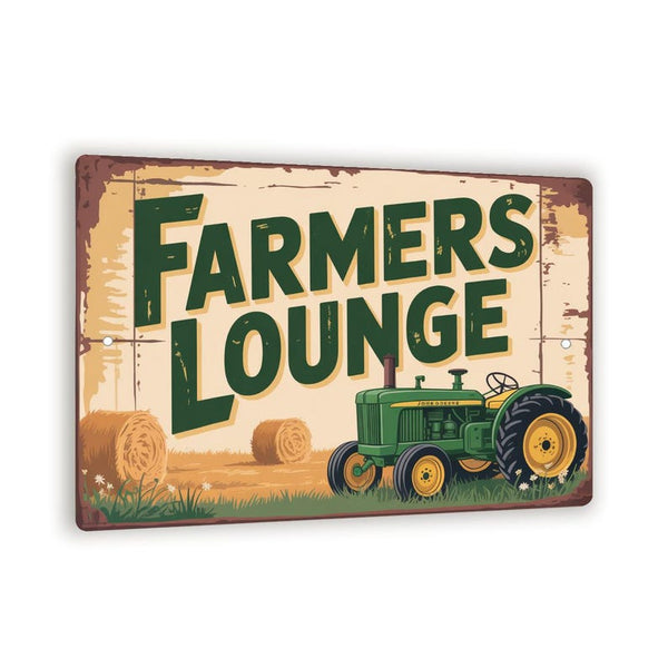 Vintage “Farmers Lounge” Metal Sign – Rustic Tractor Wall Art With Green Style Design, 8x12