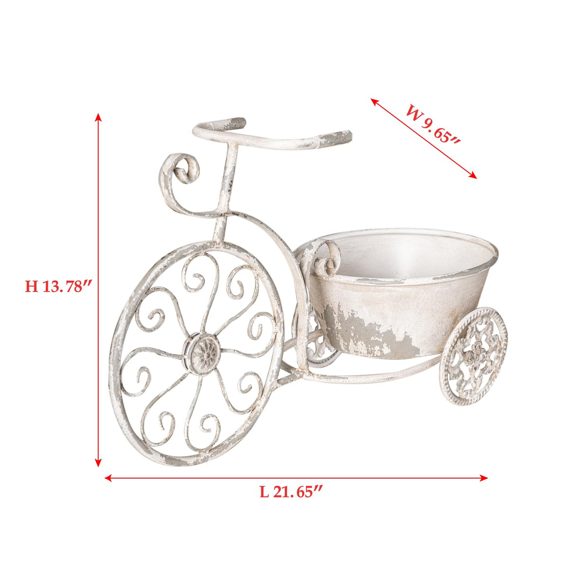Vintage Bicycle Plant Stand – Metal Planter Basket Handcrafted Rustic Farmhouse Decor for Indoor Outdoor Use – Shabby Chic Flower Holder – No Assembly Required
