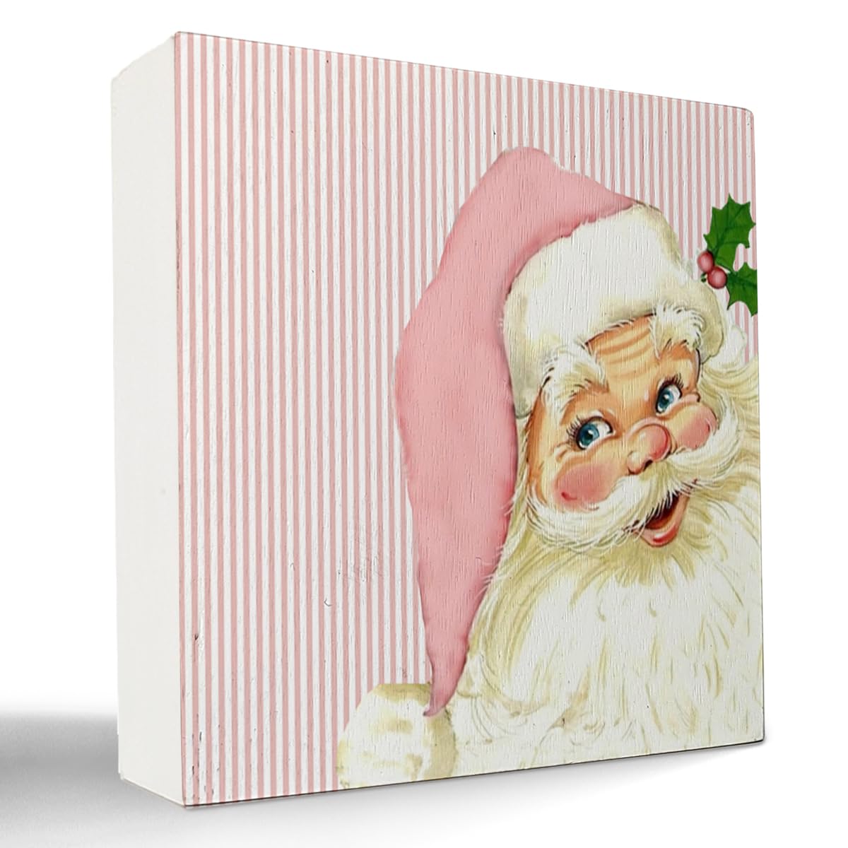 Pink Retro Santa Christmas Wooden Box Signs,Pink Christmas Sign,Santa Clause Christmas Decors