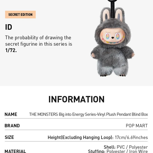 POP MART THE MONSTERS Big into Energy Series-Vinyl Plush Pendant Blind Box