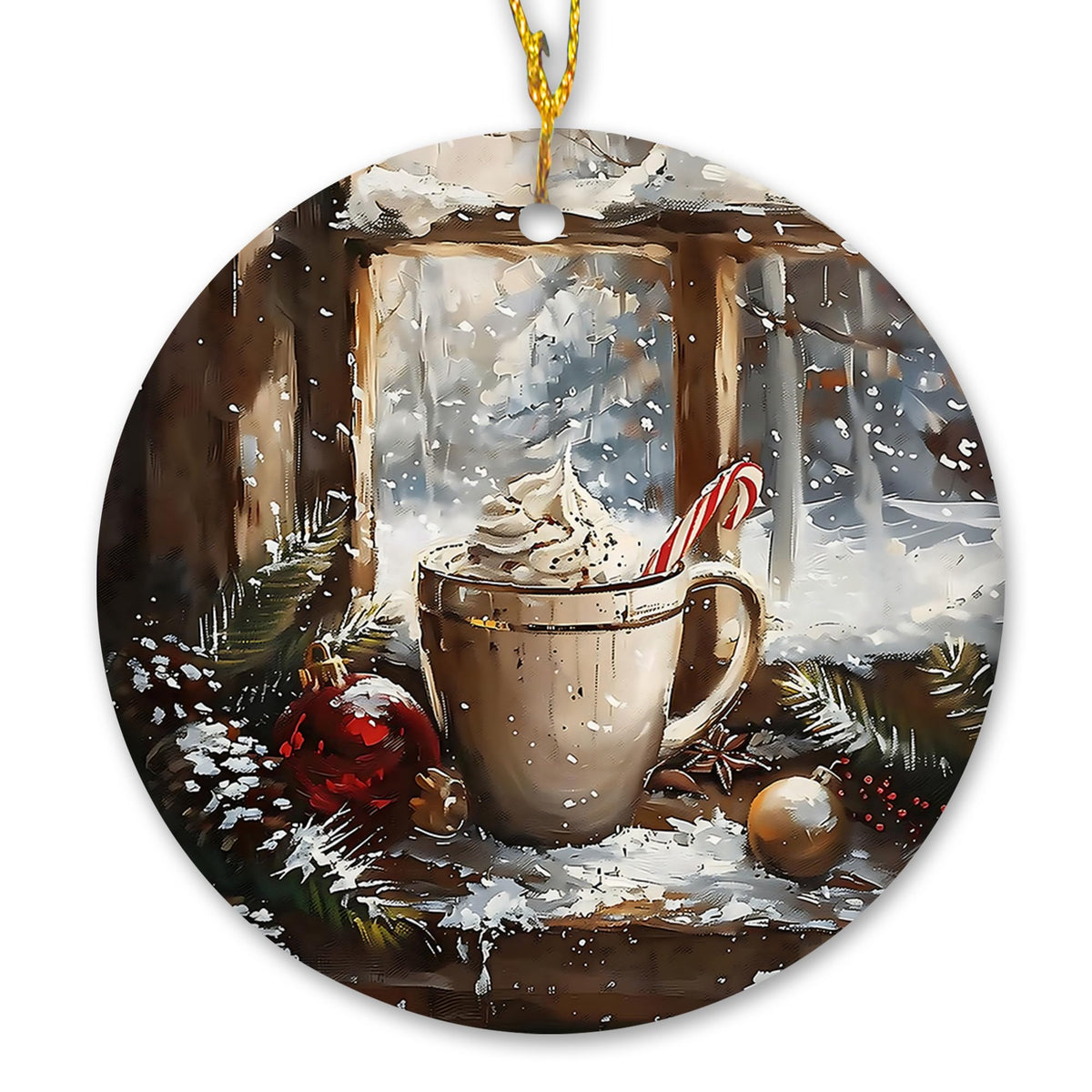 Vintage Moody Christmas Coffee Ceramic Ornament Gifts, Winter Cottagecore Xmas Cafe Decorative Hanging Ornaments for Xmas Tree