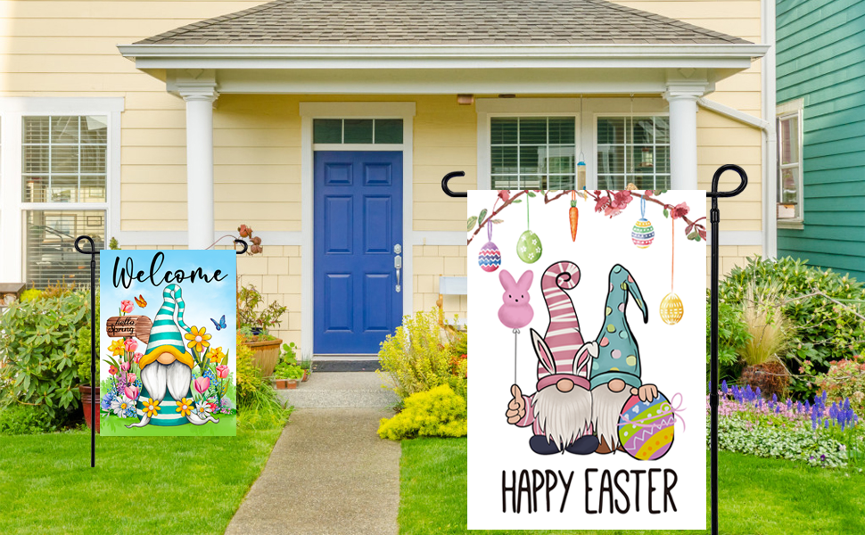 Set of 10 Gnome Seasonal Garden Flags, Single Sided 12 x 18 Inch Yard Flags,small garden flags for outside