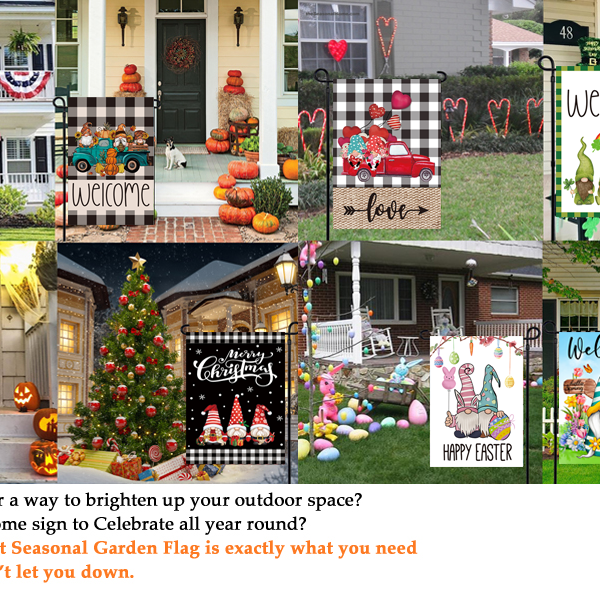 Set of 10 Gnome Seasonal Garden Flags, Single Sided 12 x 18 Inch Yard Flags,small garden flags for outside